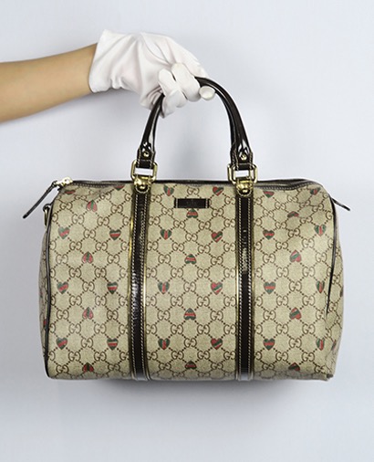 Ltd Edition Tattoo Hearts Joy Boston, &pound;280, Handbags, Brown, Canvas/Leather/Patent Leather, Front view